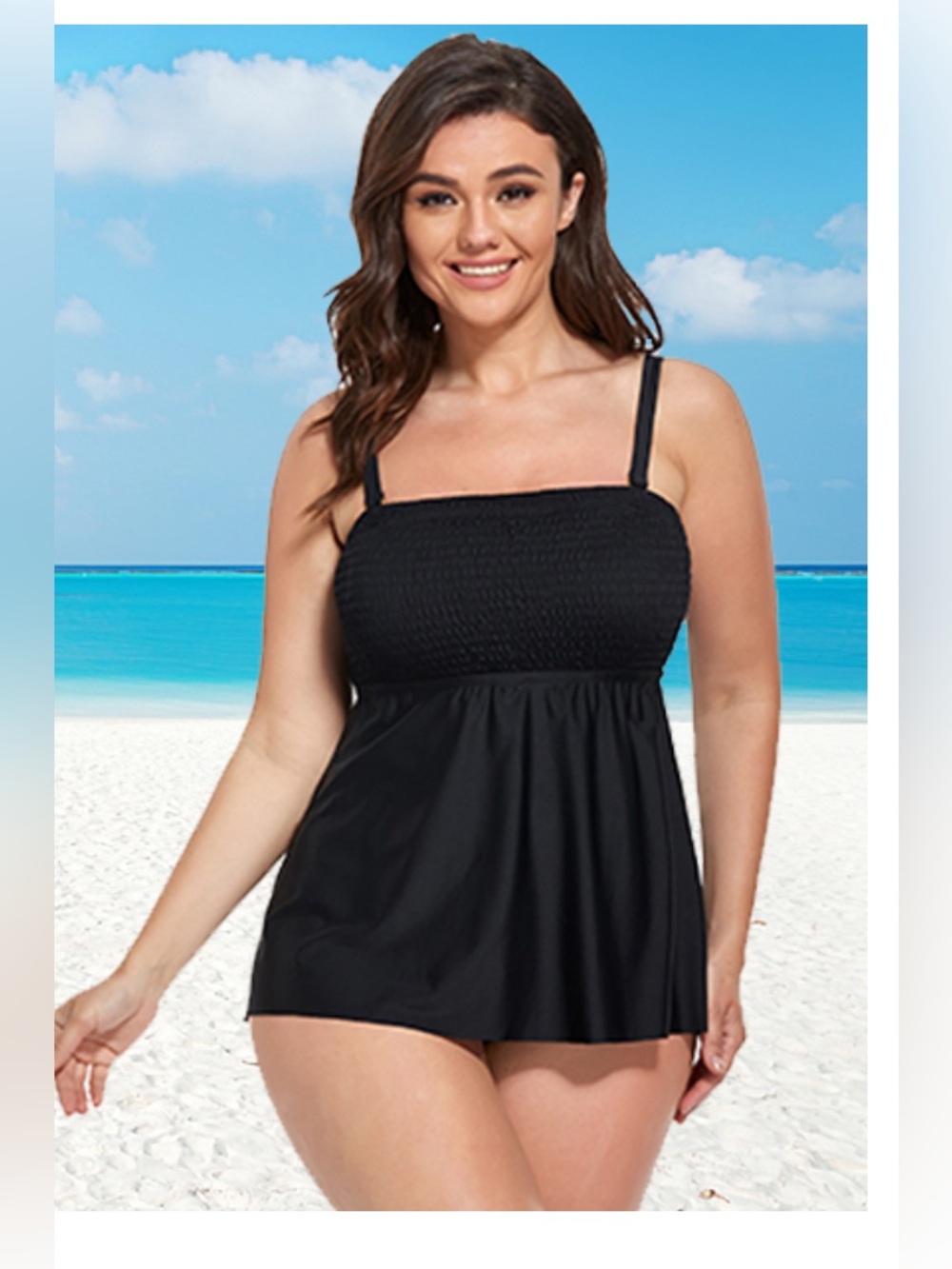 Black Smocked Bandeau Tankini Set with panties NWT Size 22